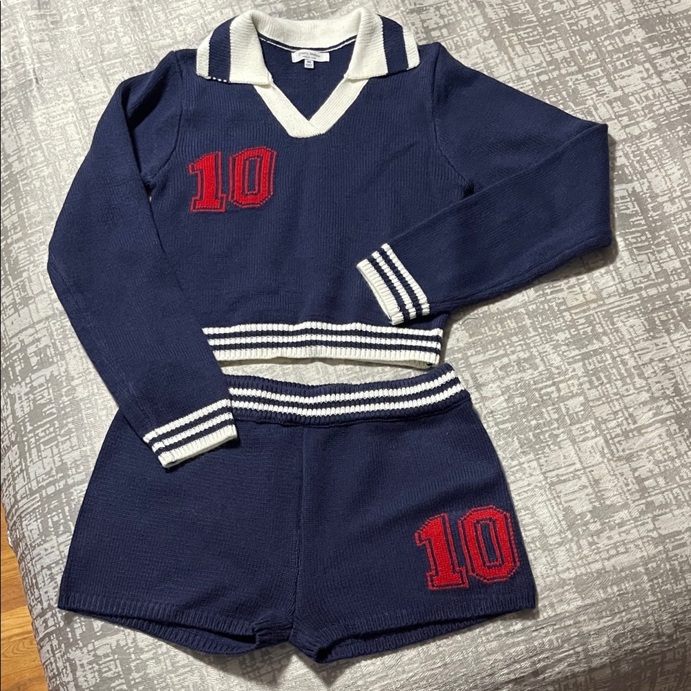 Navy Blue Knit Sweater and Shorts Set Size M